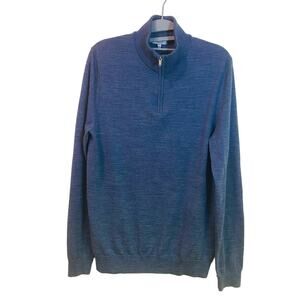 Blue Reiss Merino Wool 3/4 Zip Sweater Men's Medium